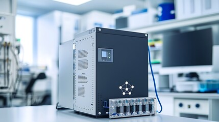 Poster - A computer system in a laboratory setting, likely for data processing or analysis.