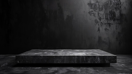 Poster - Black Room with Perspective Cement Floor or Concrete Shelf: Studio Background