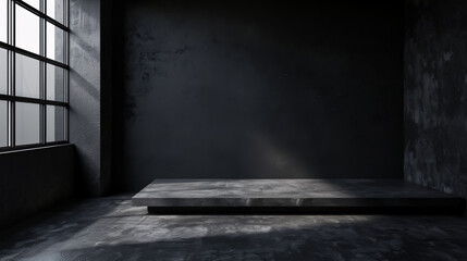 Poster - Black Room with Perspective Cement Floor or Concrete Shelf: Studio Background