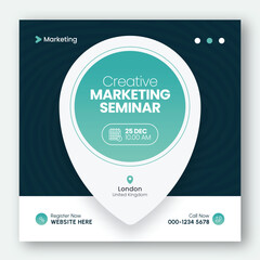 Wall Mural - online webinar or conference invitation social media post banner design template for corporate busin