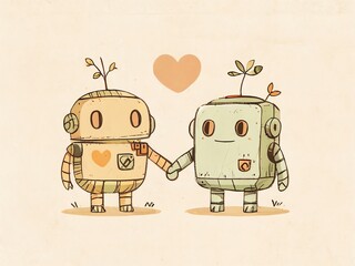 Sticker - Two Cute robot Illustration