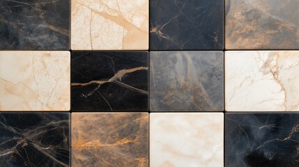 Poster - Elegant Checkered Marble Floor Tiles in Neutral Tones