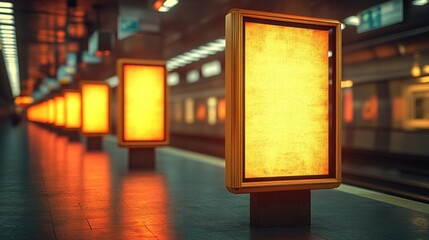 Wall Mural - Blank advertising billboard in subway station.