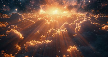 Wall Mural - Golden Clouds and Stars in the Cosmic Sky