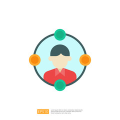 Poster - A simple graphic illustration of a person surrounded by circles, suggesting connection or interaction.