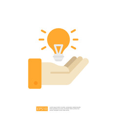 Poster - A stylized hand holding a light bulb, symbolizing ideas, creativity, and innovation. The design is minimalistic with a bright color scheme.