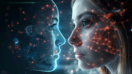 Poster - Human images and data communication with AI deep learning, machine learning,human brain.
