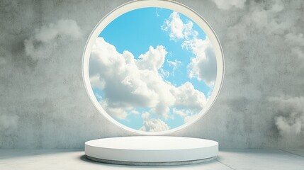 Poster - Circular Window with Blue Sky and Clouds View