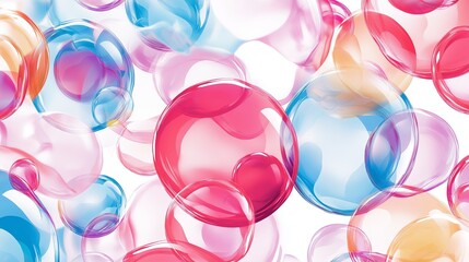 Poster - A whimsical pattern of translucent bubbles floating against a white background, catching the light. 