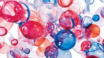 Poster - A whimsical pattern of translucent bubbles floating against a white background, catching the light. 