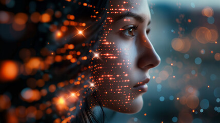 Poster - Human images and data communication with AI deep learning, machine learning,human brain.