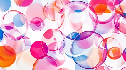 Poster - A whimsical pattern of translucent bubbles floating against a white background, catching the light. 