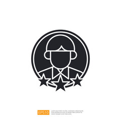 Poster - A simple icon depicting a person with a suit and three stars, symbolizing achievement or recognition.