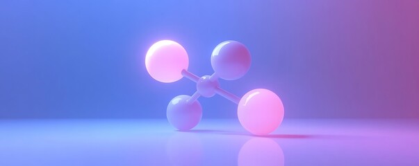 Poster - A stylized molecular model with glowing spheres on a reflective surface.