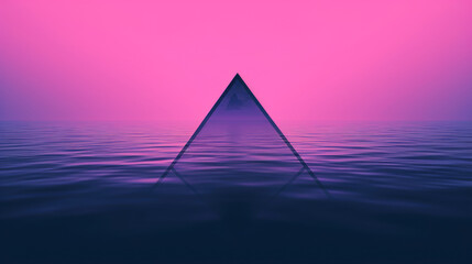 Poster - A reflective pyramid emerges from calm, pink-tinged ocean waters, combining tranquility with symmetry to create a surreal and peaceful visual experience.