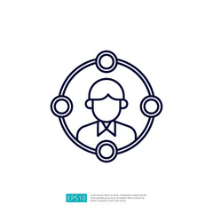 Poster - The image depicts a simple line drawing of a person surrounded by interconnected circles, symbolizing networking or social connections.