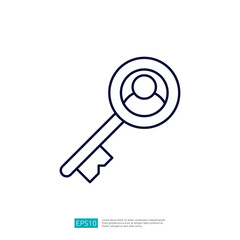 Poster - An outline of a key with a circular head and a person icon inside, symbolizing access or authorization.