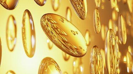 Poster - Close-up of golden bubbles on a bright yellow background, creating a vibrant effect.