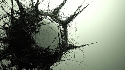 Poster - Abstract black shape with intricate details on a light background.