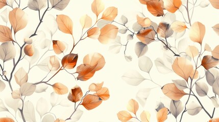 Poster - A design featuring a branch with autumn leaves in warm earthy colors against a soft beige background.