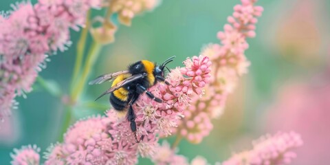 Canvas Print - A bee in the process of pollinating flowers.