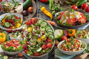 a rustic wooden board with a variety of fresh vegetables