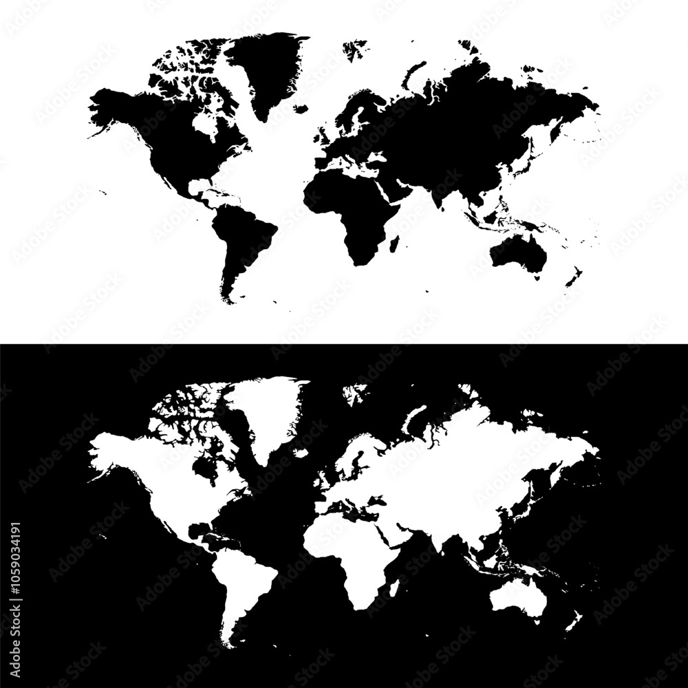 World map silhouette. Black and white concept. vector illustration ...