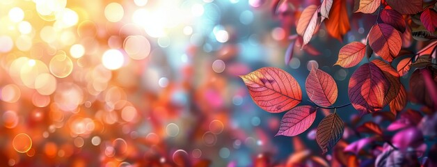 Poster - Vibrant Red Autumn Leaves Against A Blurred Bokeh Background