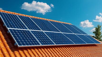 Solar Panels on Rooftop Under Clear Blue Sky