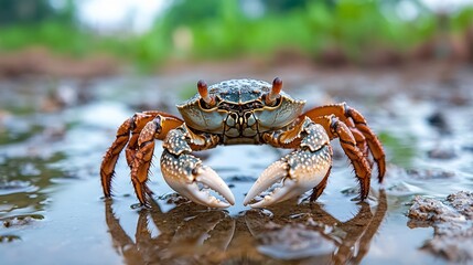 Closeup of a Crab in a Puddle  Coastal Wildlife  Aquatic Creature  Ocean Life  Crustacean