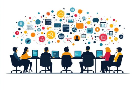 Business team working together sharing ideas and talking during a meeting