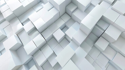 Poster - White Color Technology Concept: Geometric Square Background. Modern Abstract White Background Design with Minimal Geometric White Light