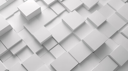 Poster - White Color Technology Concept: Geometric Square Background. Modern Abstract White Background Design with Minimal Geometric White Light