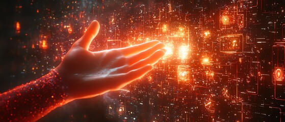 Aufkleber - Hand extended into a virtual metaverse universe with glowing digital icons, holographic grids, and immersive technology effects, symbolizing digital evolution