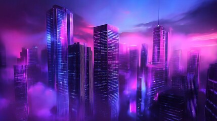 Poster - A modern city skyline with skyscrapers peeking through the fog at dawn, with soft, cool tones. --ar 16:9 --personalize v73lhwr --v 6.1 Job ID: 35c597ab-6195-49bf-8fe2-1cab2d75ac08