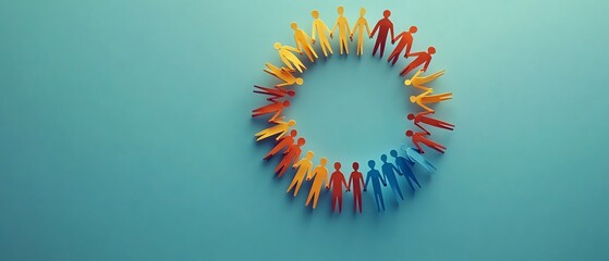 Poster - Graphic of a vibrant circle of paper people holding hands, representing community support and solidarity, set against a simple background with room for copy