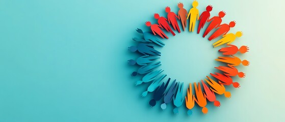 Poster - Graphic of a vibrant circle of paper people holding hands, representing community support and solidarity, set against a simple background with room for copy