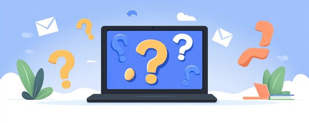 Aufkleber - Graphic showing a collection of question marks on a laptop screen, representing the diversity of online inquiries and the importance of accessible information
