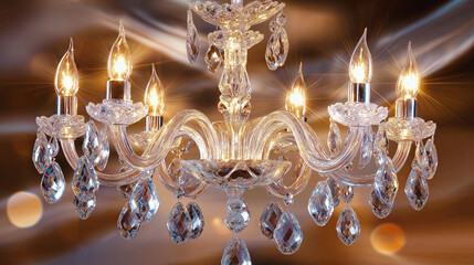 Poster - A luxurious crystal chandelier with delicate, shining crystal drops against a soft background. 