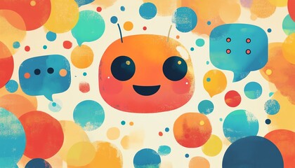 Leinwandbilder - Illustration of a friendly chatbot character with a smiling face, surrounded by colorful speech bubbles, showcasing engaging conversations created with generative AI