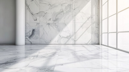 Poster - White Marble Flooring for Interior Decoration: Used as Studio Background Wall to Display Products