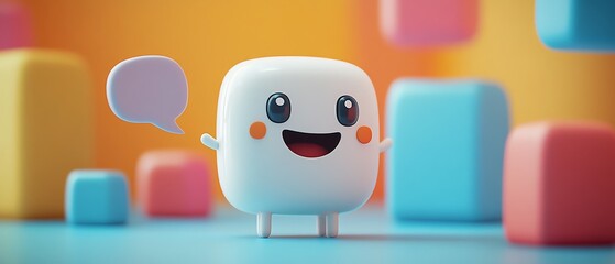 Leinwandbilder - Visual of a chatbot character with playful speech bubbles, emphasizing a friendly and interactive dialogue, representing the userfriendly aspect of generative AI