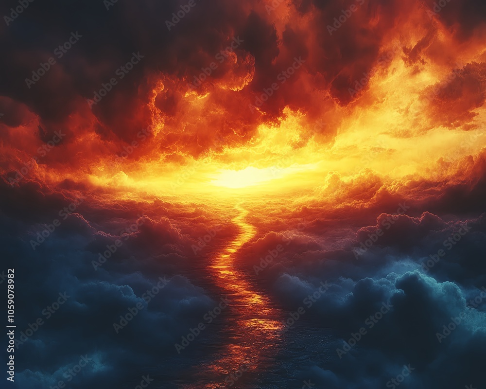 Visual of a path leading to a sunrise labeled Allowed and a stormy ...