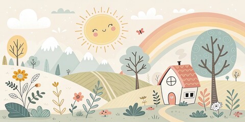 minimalist cute cartoon sunny background