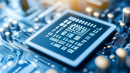 Poster - Close up of a Microchip on a Circuit Board Blank Background with Copy Space for Design Projects