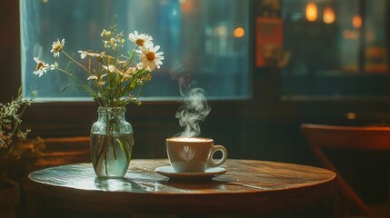 Warm Morning Coffee with Daisies