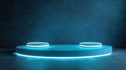 Poster - Futuristic Display Stand with Neon Blue Lighting