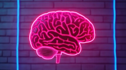 Poster - Neon Brain Art with Digital Circuitry Background