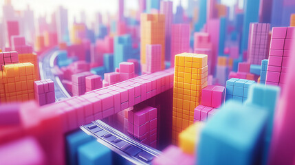 Candyland City:  A whimsical city skyline, rendered in vibrant hues of pink, blue, yellow, and green.  The intricate detail of the miniature cityscape evokes a sense of playful wonder.