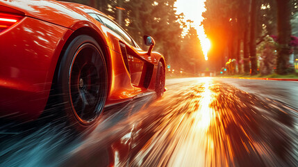 Wall Mural - Modern Supercar. Luxury Auto in Motion. Speed and Technology